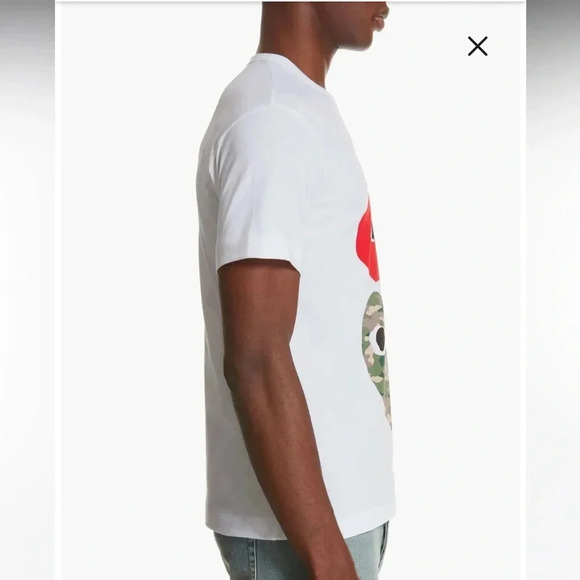 NWT Comme des Garçons PLAY Two Heart Camo Cotton Tee Shirt White S - Picture 3 of 11